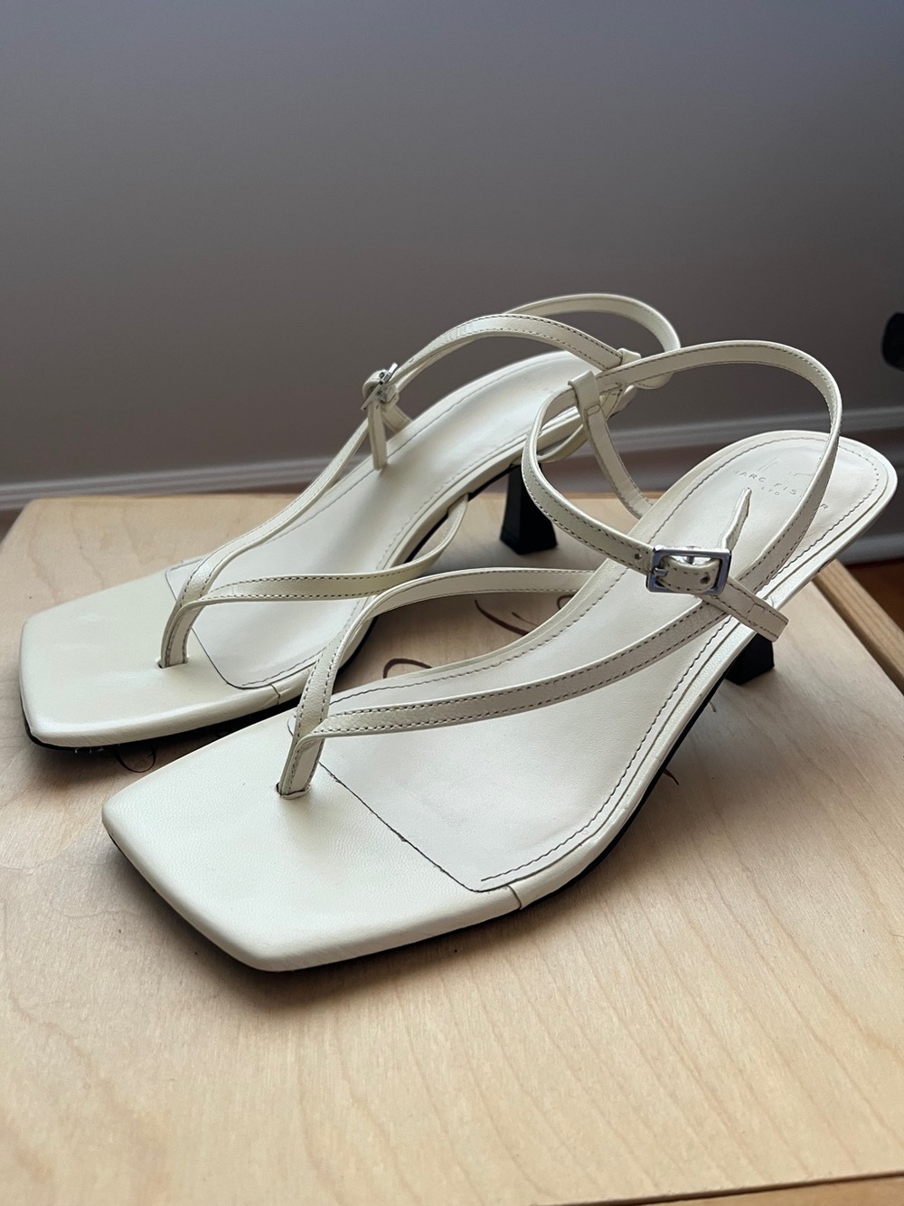 Marc Fisher LTD Calinda Leather Thong Square Toe Slingback Heels